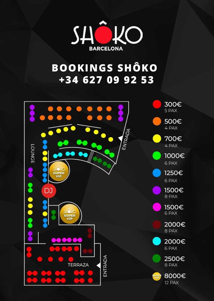 shoko barcelona mesas vip